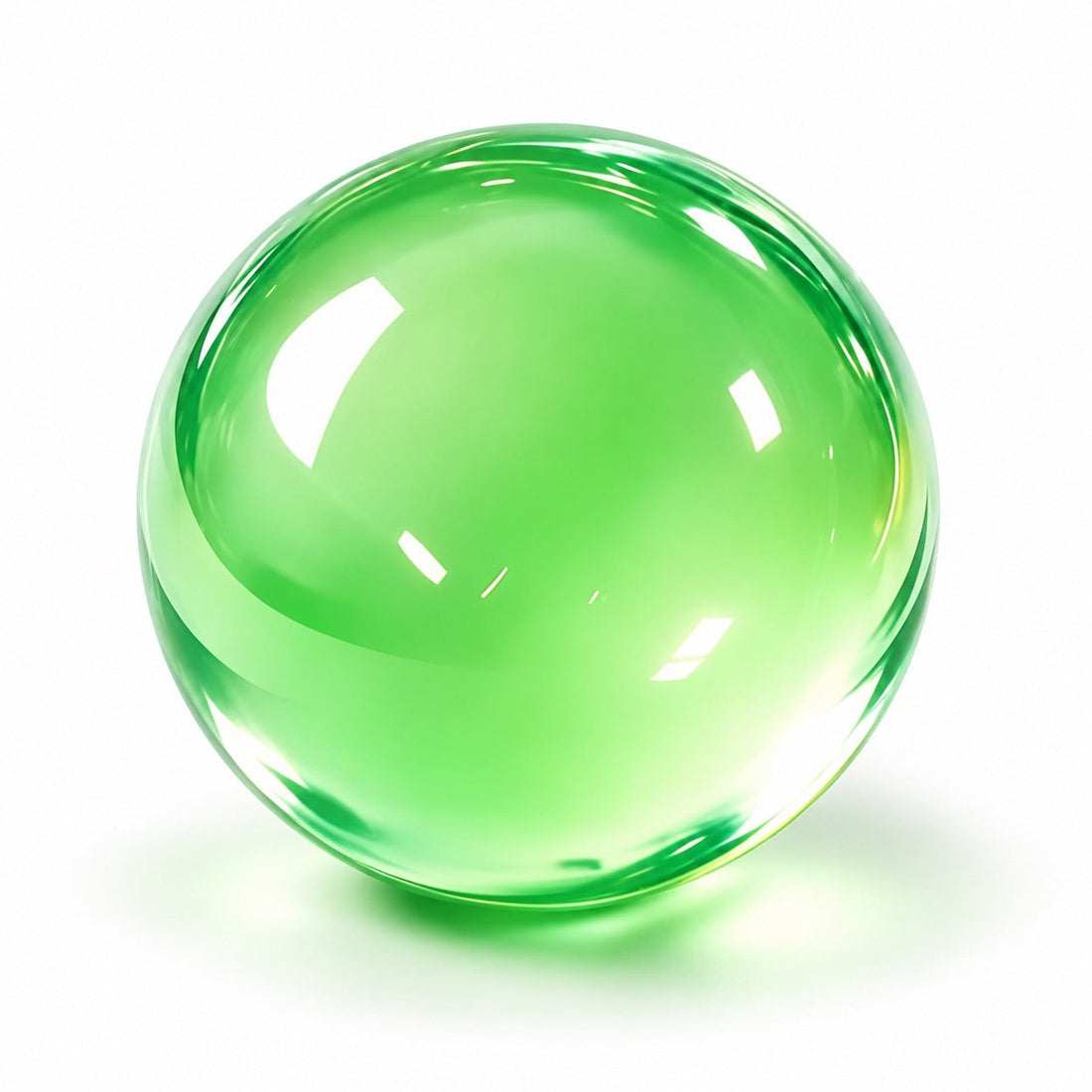 Translucent green Coconut Squishy stress ball, glossy with soft highlights