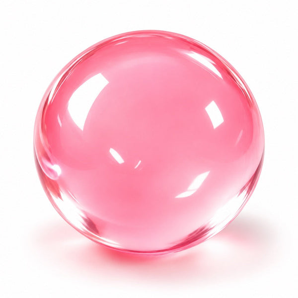 Translucent pink Coconut Squishy stress ball, glossy with soft highlights