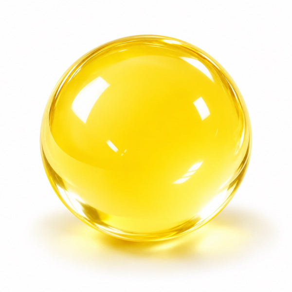 Translucent yellow Coconut Squishy stress ball, glossy with soft highlights